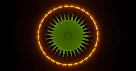 Render with metallic green rounded surface and yellow glow