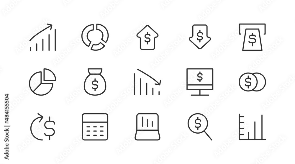 Canvas Prints finance and money outline line black icons set