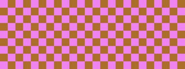 Checkerboard banner. Brown and Violet colors of checkerboard. Small squares, small cells. Chessboard, checkerboard texture. Squares pattern. Background.