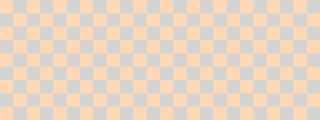 Checkerboard banner. Light grey and Apricot colors of checkerboard. Small squares, small cells. Chessboard, checkerboard texture. Squares pattern. Background.