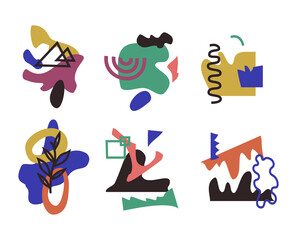 Modern abstract geometric doodle shapes compositions set. Earthy neutral colors scribble arrangements.
