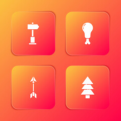 Set Road traffic signpost, Chicken leg, Hipster arrow and Tree icon. Vector