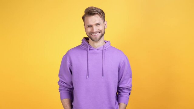 Milllennial person guy beaming smiling isolated bright color background