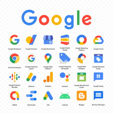 Big Google Products Icon Set. Google Chrome, Gmail, Maps And Assistant. Vector. Zaporizhzhia, Ukraine - December 8, 2021