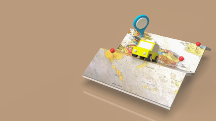 The taxi and check point on map for  travel or application concept 3d rendering