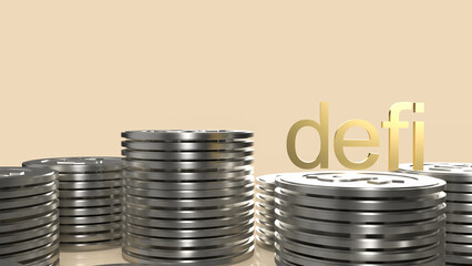 The gold defi text  on silver coins for business concept  3d rendering