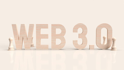 Web 3.0  wood text and chess for technology concept 3d rendering