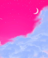 Pink sky with pink beautiful colored clouds