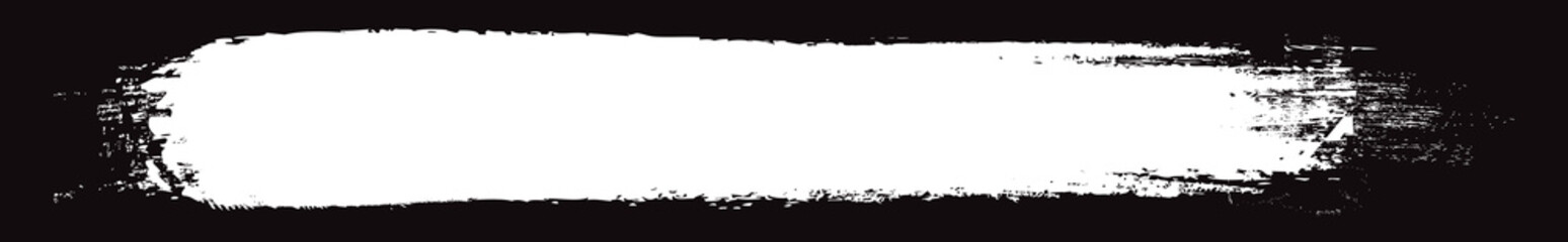 White brush stroke isolated on black background. Trendy brush stroke vector for white ink paint, grunge backdrop, dirt banner, watercolor design and dirty texture. Brush stroke vector
