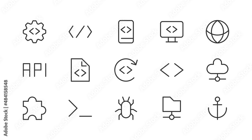 Poster vector set of programming thin line icons.