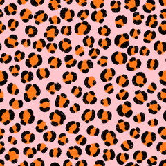 Orange on pink leopard skin print, pattern illustration