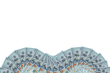 American paper dollar bills as part of the global financial and trading system. Frame of bills on white background. Top view.