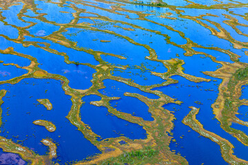 Fototapeta na wymiar Aerial view of swamp lakes like fractals