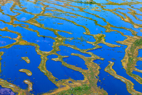 Aerial view of swamp lakes like fractals