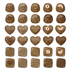 Vector set of different milk chocolate candies isolated on white background.
