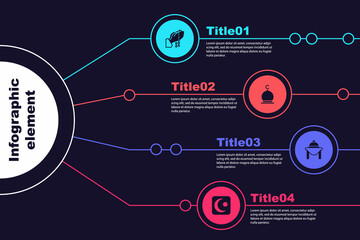 Set Hands in praying position, Muslim Mosque, Table food and Star crescent. Business infographic template. Vector