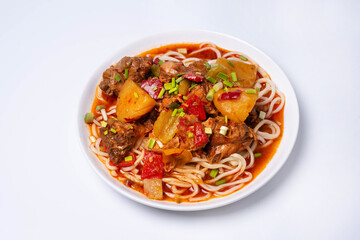 Lagman is a dish of the peoples of Central Asia. on a white background