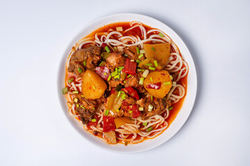 Lagman is a dish of the peoples of Central Asia. on a white background