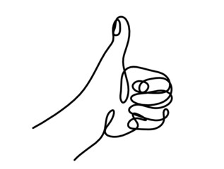 Abstract hand with sign ok as line drawing on white background. Vector