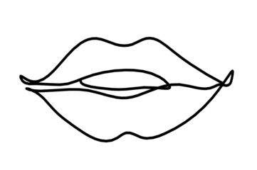 Woman lips as line drawing picture on white. Vector