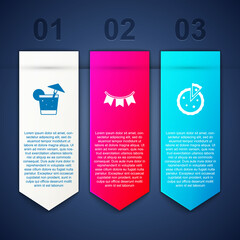 Set Cocktail, Carnival garland with flags and Homemade pie. Business infographic template. Vector