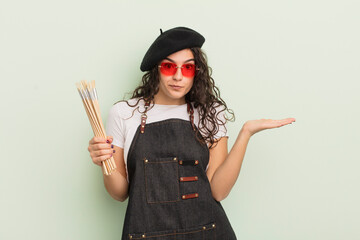 young pretty hispanic woman feeling puzzled and confused and doubting. artist concept © kues1