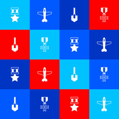 Set Military reward medal, Plane, Shovel and icon. Vector