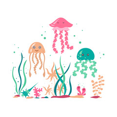 jellyfish with seaweed