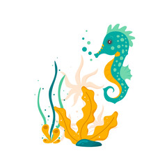 Cute cartoon seahorse - obrazy, fototapety, plakaty