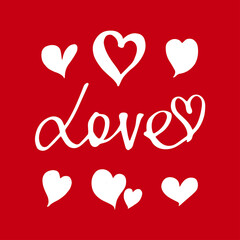 Love word in pink heart. Vector lettering.