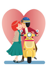Couple kissing romantic sweet vector illustration in concepts cute kawaii style relationship and valentine in love.
