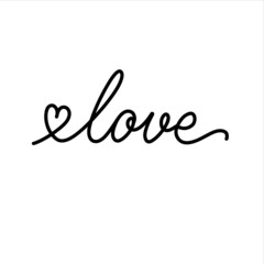 LOVE. Handmade lettering romantic quote. Modern brush calligraphy black and white typography vector illustration for poster print, postcard, poster, banner, logo, sign, sticker, blog