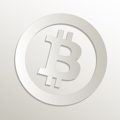 Bitcoin icon, card paper 3D natural vector