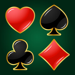 Casino suits with golden elements. Hearts, Diamonds, Clubs, Spades