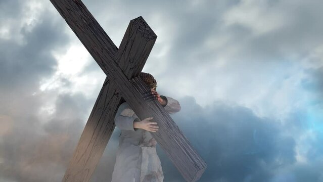 Jesus Christ carrying the cross, of easter symbol, render 3d
