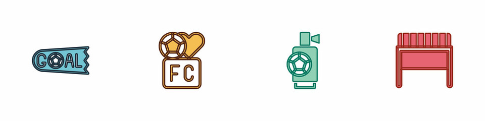 Set Goal soccer football, Fan club, Air horn and Football goal icon. Vector