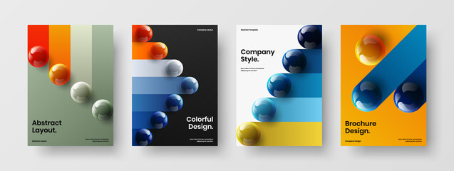 Abstract realistic balls catalog cover illustration collection. Creative brochure vector design concept set.