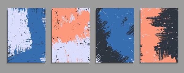 Set Of Blue And Orange Grunge Texture Design Template In Black And White Background