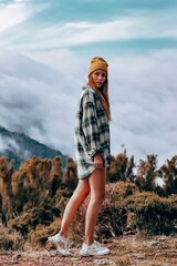 Naklejka premium woman in the mountains from madeira 