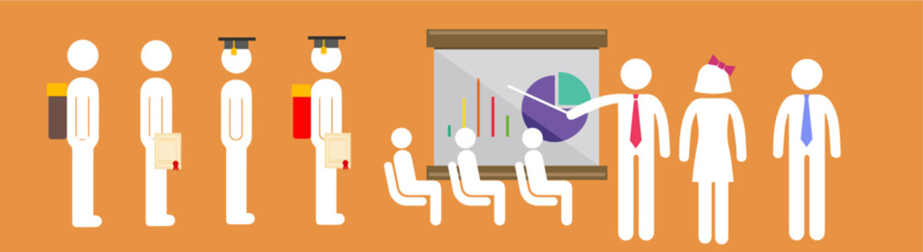 illustrazione vettoriale scuola emblema studenti studiare compiti doventi professori lavagna proiettore professore grafico diploma laurea lezione teoria insegnare