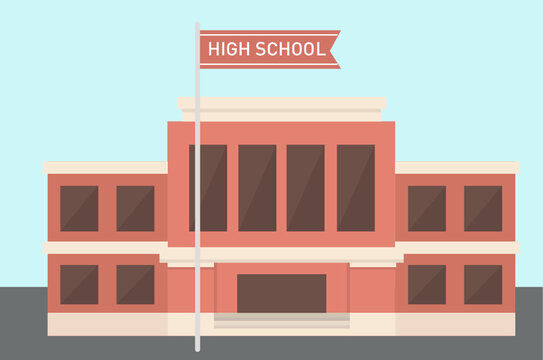 illustrazione edificio vettoriale scuola urbano citt&agrave; emblema strada via studenti studiare compiti doventi professori