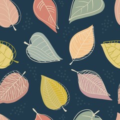Seamless pattern with abstract stylized colorful leaves