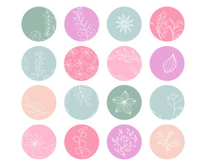 Highlight cover set, abstract floral botanical icons for social media. set flower icons templates - social media story highlights cover in trendy linear style