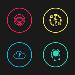 Set line Music streaming service, Head hunting concept, Recharging and Car sharing icon. Vector