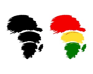 Silhouettes of Africa in 2 colors black and jamaican. Brush texture stripes effect.