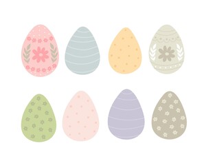 Set of cartoon eggs, decor elements. festive colorful vector illustration. Design for greeting cards, decoration posters, covers.