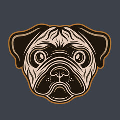 Pug dog head vector illustration in colored style isolated on gray background