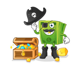 money pirate with treasure mascot. cartoon vector