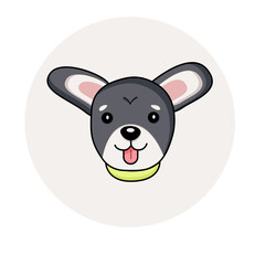 Illustration of a grey-faced dog with a yellow collar