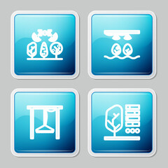 Set line Smart farm with drone, bulb and plant, Automatic irrigation sprinklers and Plant status icon. Vector